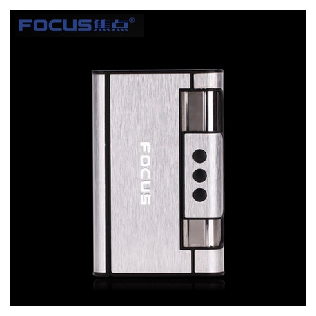 Focus Cigarette Case Dispenser with Butane Jet Torch Lighter (Holds 8) SILVER